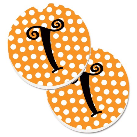 Carolines Treasures Monogram Initial T Orange Polkadots  Cup Holder Car Coaster, PK2 CJ1033-TCARC